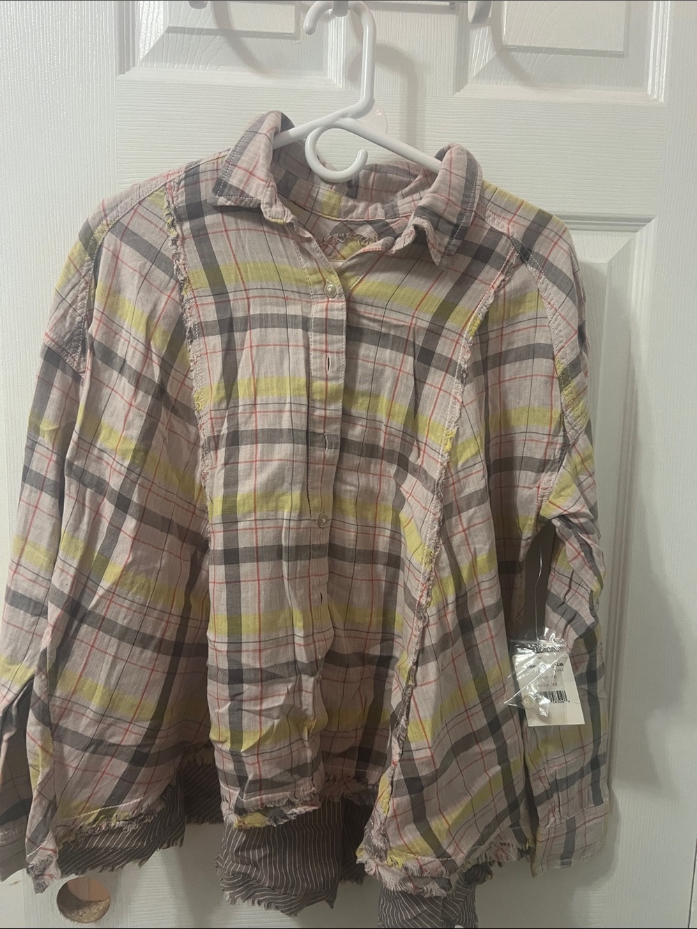 We The Free Men's Plaid Button-Down Shirt Jacket in Pink and Yellow